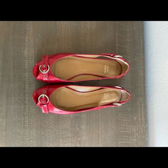 Stuart Weitzman Red Patent Leather Peep Toe Flats Size 8.5 with box. - Picture 8 of 9